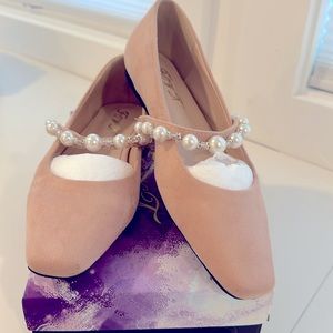 Women’s FOWT size 8 embellished Mary Jane flat. Blush color